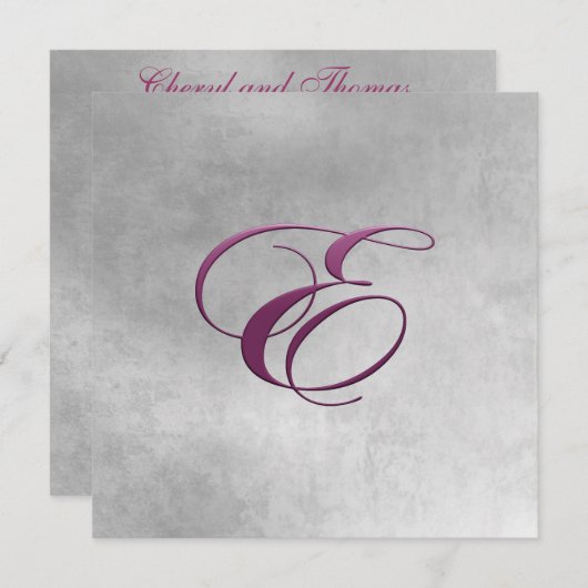 Elegant Monogram Uitnodiging-Eggplant Paars E Kaart (Voorkant / Achterkant)