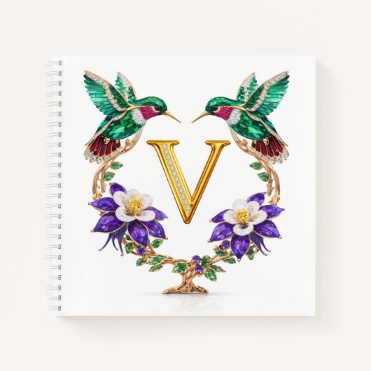 Elegant Monogram V Hummingbird Wedding Gift Notitieboek (Voorkant)