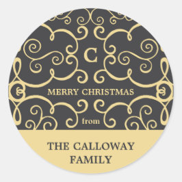 Elegant Monogram Vakantie Sticker / Goud