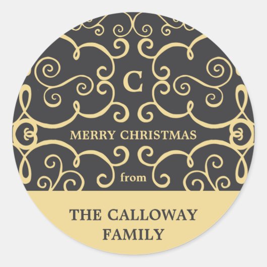 Elegant Monogram Vakantie Sticker / Goud (Voorkant)