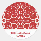 Elegant Monogram Vakantie Sticker / Rood (Voorkant)