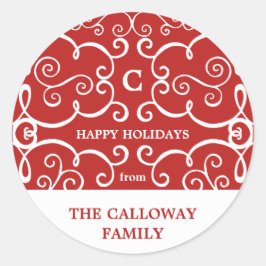 Elegant Monogram Vakantie Sticker / Rood