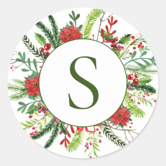 Elegant Monogram Vakantie Winter krans Ronde Sticker
