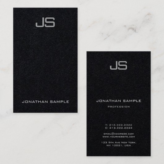Elegant monogram Verticale Sjabloon Luxuriezwart Visitekaartje (Voorkant / Achterkant)