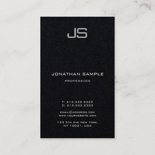 Elegant monogram Verticale Sjabloon Luxuriezwart Visitekaartje (Achterkant)