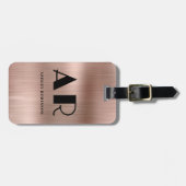 Elegant Monogram Vet Twee Initialen Roos Gold Meta Bagagelabel (Voorkant horizontaal)