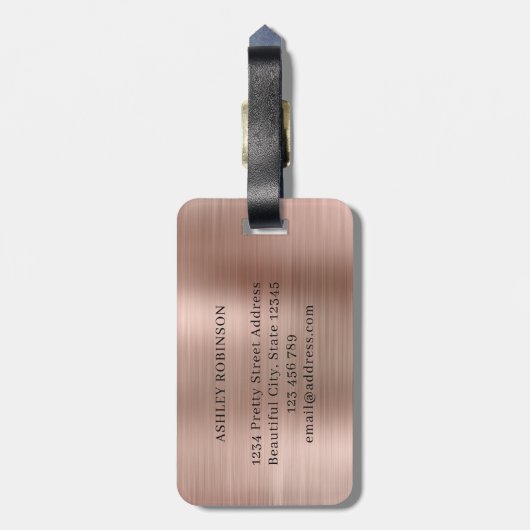 Elegant Monogram Vet Twee Initialen Roos Gold Meta Bagagelabel (Achterkant verticaal)