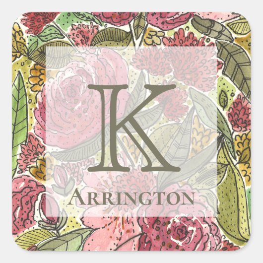 Elegant Monogram Vierkante Sticker (Voorkant)