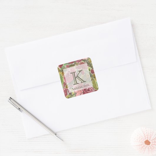 Elegant Monogram Vierkante Sticker (Envelop)