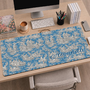Elegant Monogram Vintage Blauwe Toile de Jouy Bureaumat