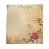 Elegant Monogram Vintage Papier Bloem Roos Notitieblok (Voorkant)