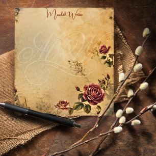 Elegant Monogram Vintage Papier Bloem Roos Notitieblok
