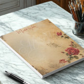 Elegant Monogram Vintage Papier Bloem Roos Notitieblok