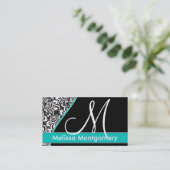 Elegant Monogram visitekaartje - Blauwgroen (Staand voorkant)