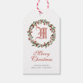 Elegant Monogram Vrolijk Kerstfeest Vakantie krans Cadeaulabel (Voorkant)