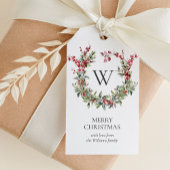 Elegant Monogram Vrolijk Kerstfeest Vakantie krans Cadeaulabel