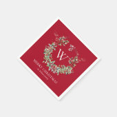 Elegant Monogram Vrolijk Kerstfeest Vakantie krans Servet (Hoek)