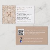 Elegant Monogram Vrouwelijk Tan Damast Haar Salon Visitekaartje (Voorkant / Achterkant)
