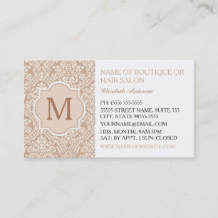Elegant Monogram Vrouwelijk Tan Damast Haar Salon Visitekaartje