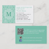 Elegant Monogram Vrouwelijke Munt Damask Boutique Visitekaartje (Voorkant / Achterkant)