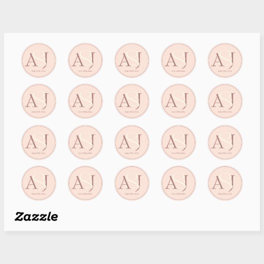 Elegant Monogram Warm Pinkish Earth Tones Wedding Ronde Sticker (Vel)