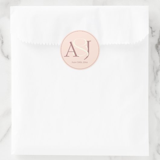 Elegant Monogram Warm Pinkish Earth Tones Wedding Ronde Sticker (Tas)