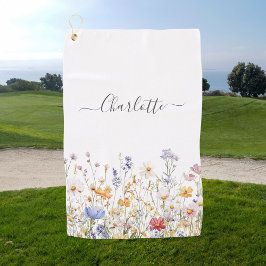 Elegant Monogram Watercolor Colorful Wildflower Golfhanddoek