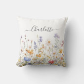 Elegant Monogram Watercolor Colorful Wildflower Kussen (Voorkant)