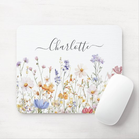 Elegant Monogram Watercolor Colorful Wildflower Muismat (Met muis)