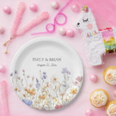 Elegant Monogram Watercolor Colorful Wildflower Papieren Bordje (Feest)