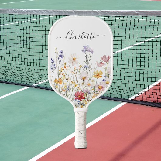 Elegant Monogram Watercolor Colorful Wildflower Pi Pickleball Paddle
