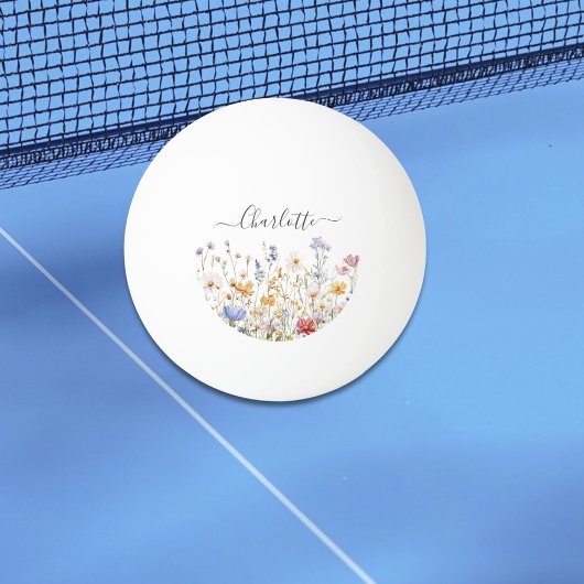 Elegant Monogram Watercolor Colorful Wildflower Pingpongbal
