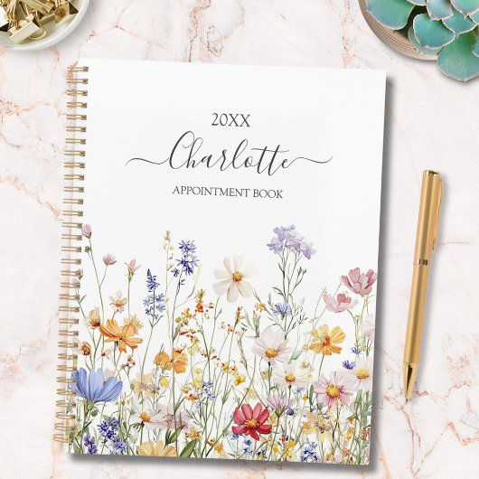 Elegant Monogram Watercolor Colorful Wildflower Planner