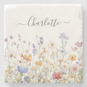 Elegant Monogram Watercolor Colorful Wildflower Stenen Onderzetter (Voorkant)