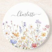 Elegant Monogram Watercolor Colorful Wildflower Zandsteen Onderzetter (Voorkant)