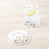 Elegant Monogram Watercolor Colorful Wildflower Zandsteen Onderzetter (Zijkant)