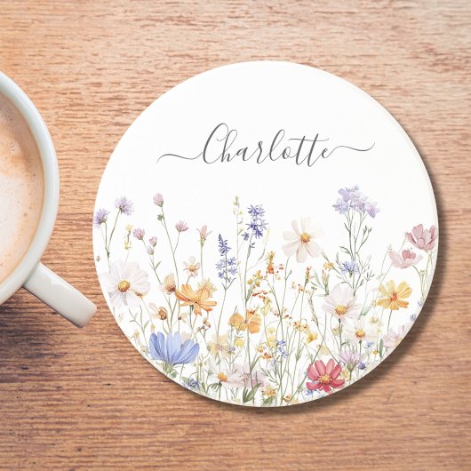 Elegant Monogram Watercolor Colorful Wildflower Zandsteen Onderzetter