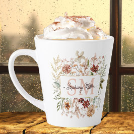 Elegant Monogram Watercolor Fall Wildflower Floral Latte Mok