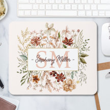 Elegant Monogram Watercolor Fall Wildflower Floral