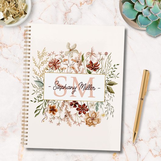 Elegant Monogram Watercolor Fall Wildflower Floral Planner