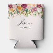 Elegant Monogram Watercolor Rose Garden Bridesmaid Blikjeskoeler (Voorkant)