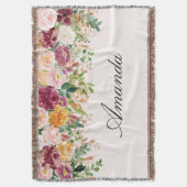 Elegant Monogram Watercolor Rose Garden Floral Deken (Voorkant Verticaal)