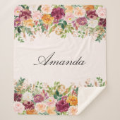 Elegant Monogram Watercolor Rose Garden Floral Sherpa Deken (Voorkant)