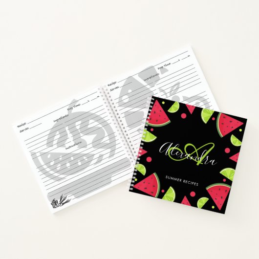 Elegant Monogram Watermelon Green Lemon Recipe not Notitieboek (Binnen)