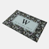 Elegant Monogram Waterverf Black Blue Leaves Deurmat (Schuin)
