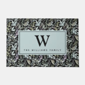Elegant Monogram Waterverf Black Blue Leaves Deurmat (Voorkant)