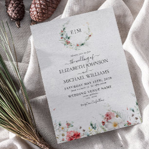 Elegant Monogram Waterverf Bloemen Winter Bruiloft Kaart