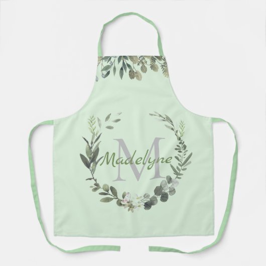 Elegant Monogram Waterverf Botanisch Schort (Voorkant)