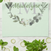 Elegant Monogram Waterverf Botanisch Theedoek (Gevouwen)