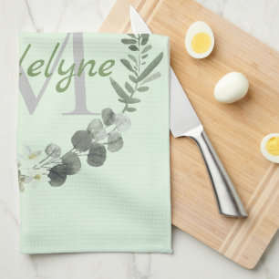Elegant Monogram Waterverf Botanisch Theedoek